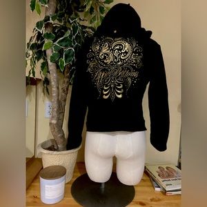 Apple Bottoms Women’s Y2K Black and Gold Studded Logo Hoodie Sweater in Medium